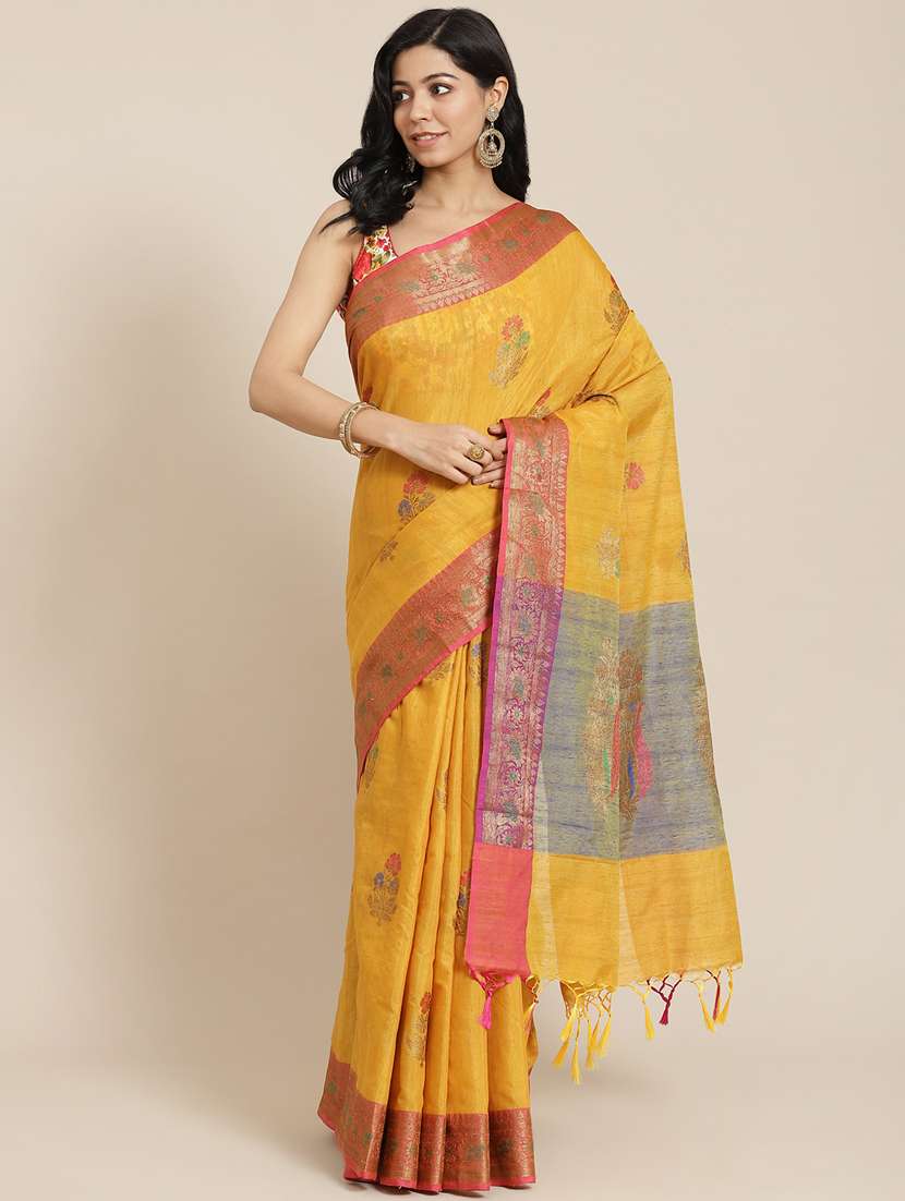 mustard silk blend chanderi saree with blouse