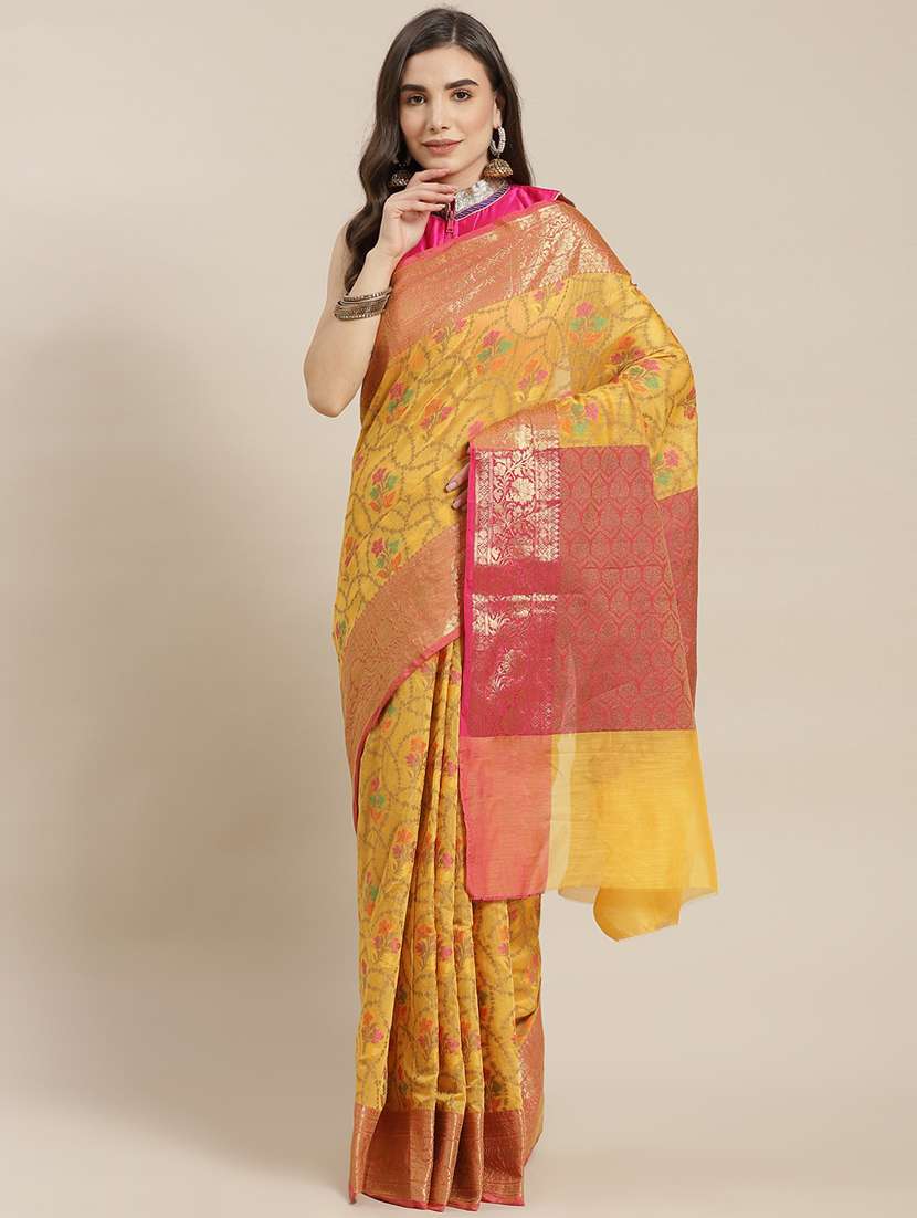 mustard silk blend chanderi saree with blouse