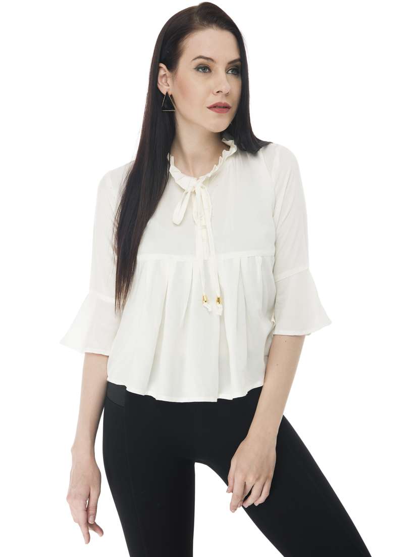 women's flared tie-up neck top