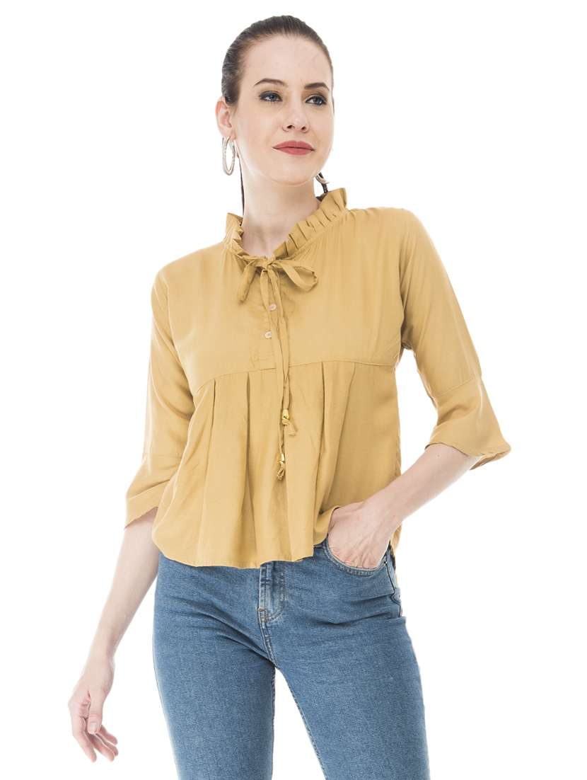 women's peplum tie-up neck top