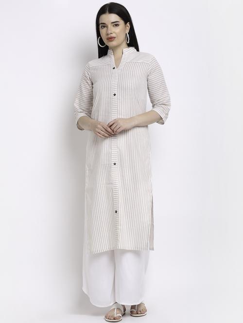 mandarin neck stripe straight kurta - 18213817 -  Standard Image - 0