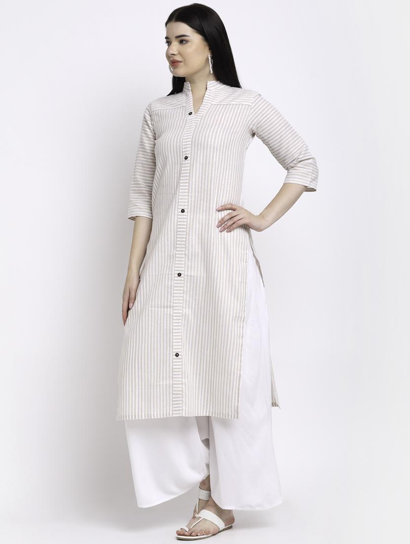 mandarin neck stripe straight kurta - 18213817 -  Standard Image - 1