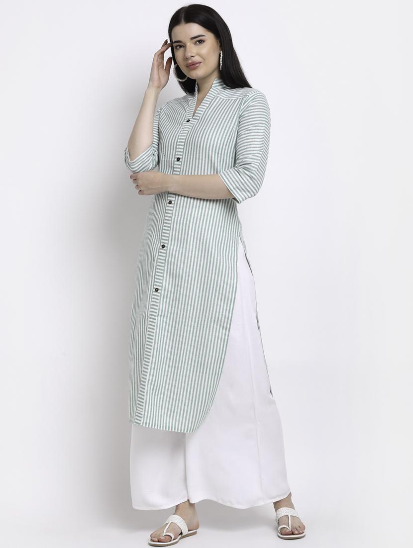 green stripe straight kurta - 18213818 - Standard Image - 1