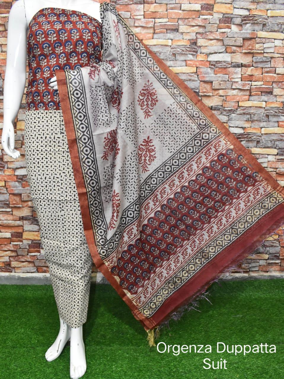 cotton suit with organza dupatta  - 18214087 -  Standard Image - 1