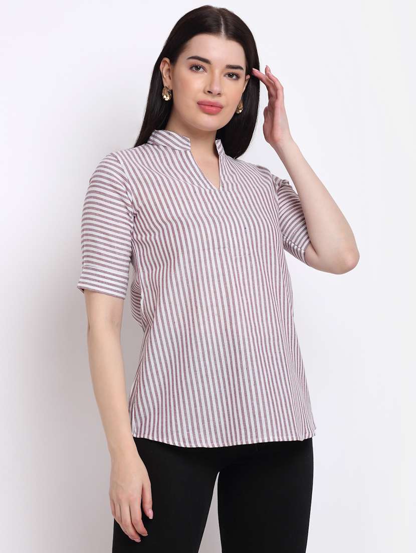 women's straight mandarin neck top