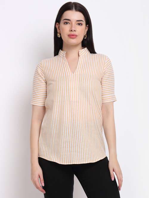 women's straight mandarin neck top - 18214115 -  Standard Image - 0