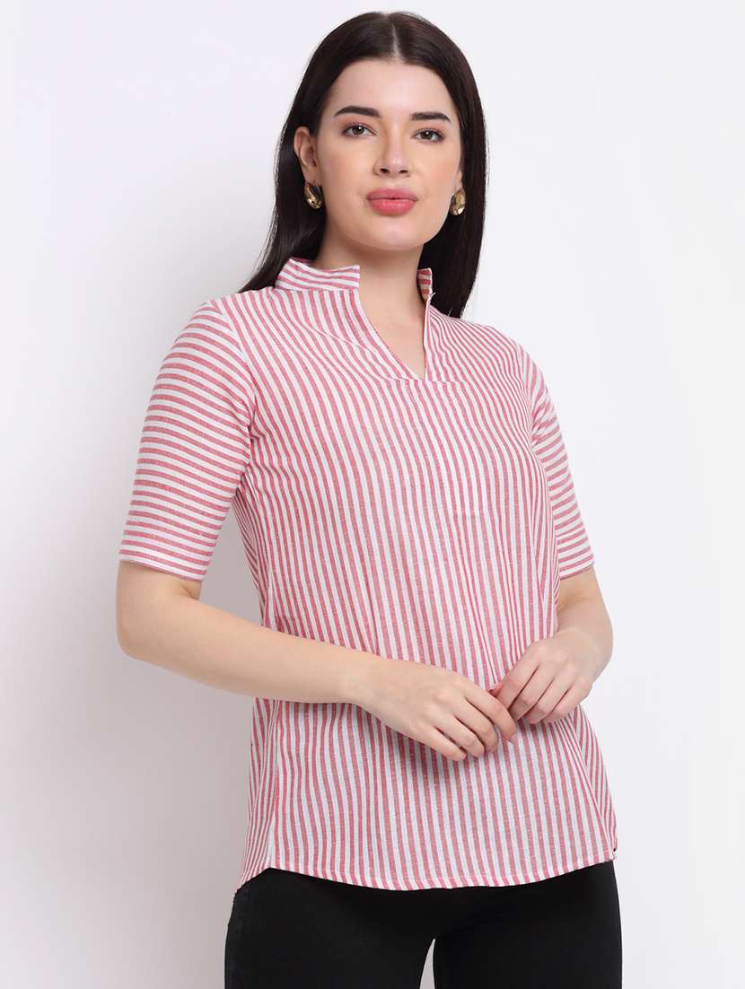 women's straight mandarin neck top