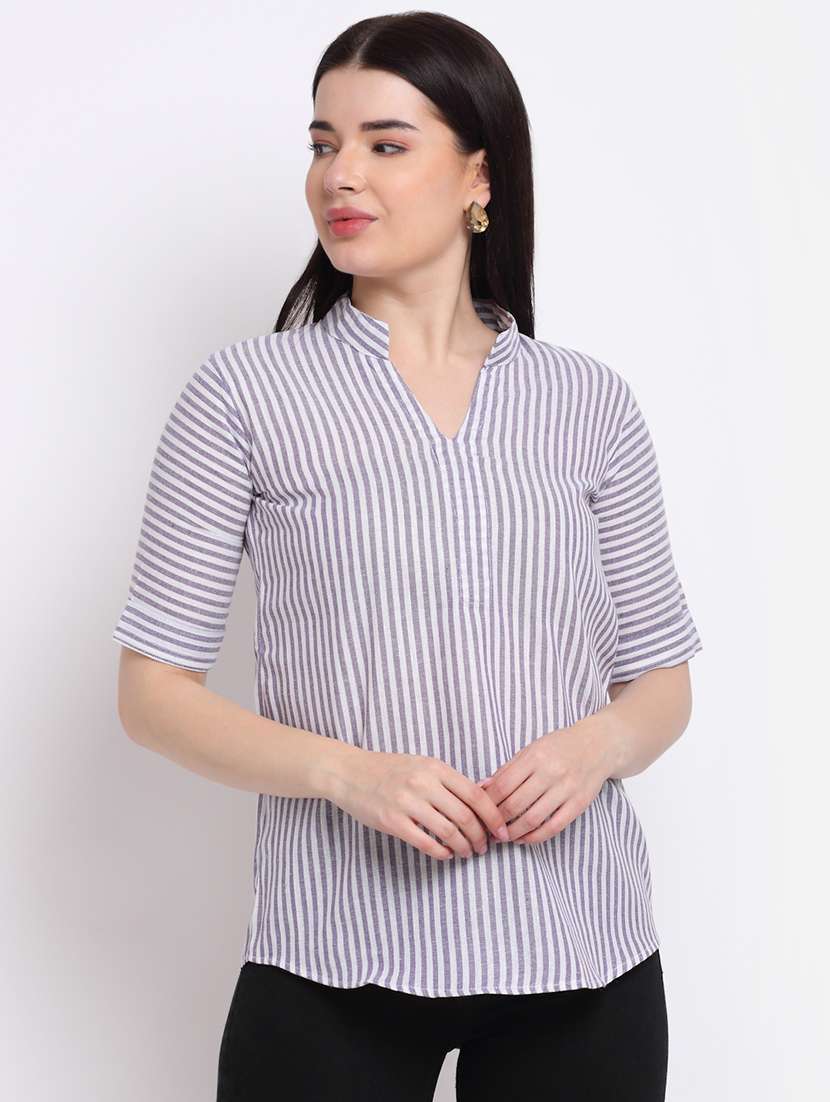 women's straight mandarin neck top