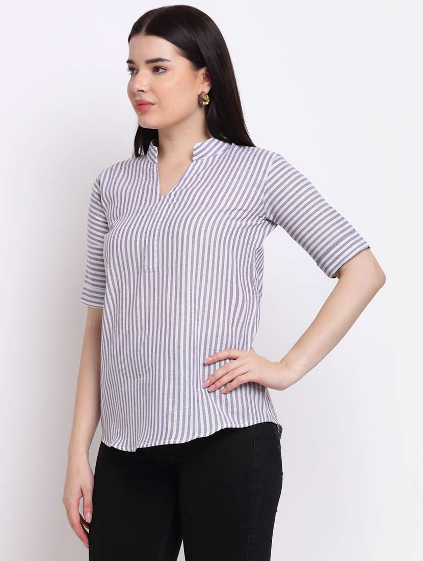women's straight mandarin neck top - 18214117 -  Standard Image - 1