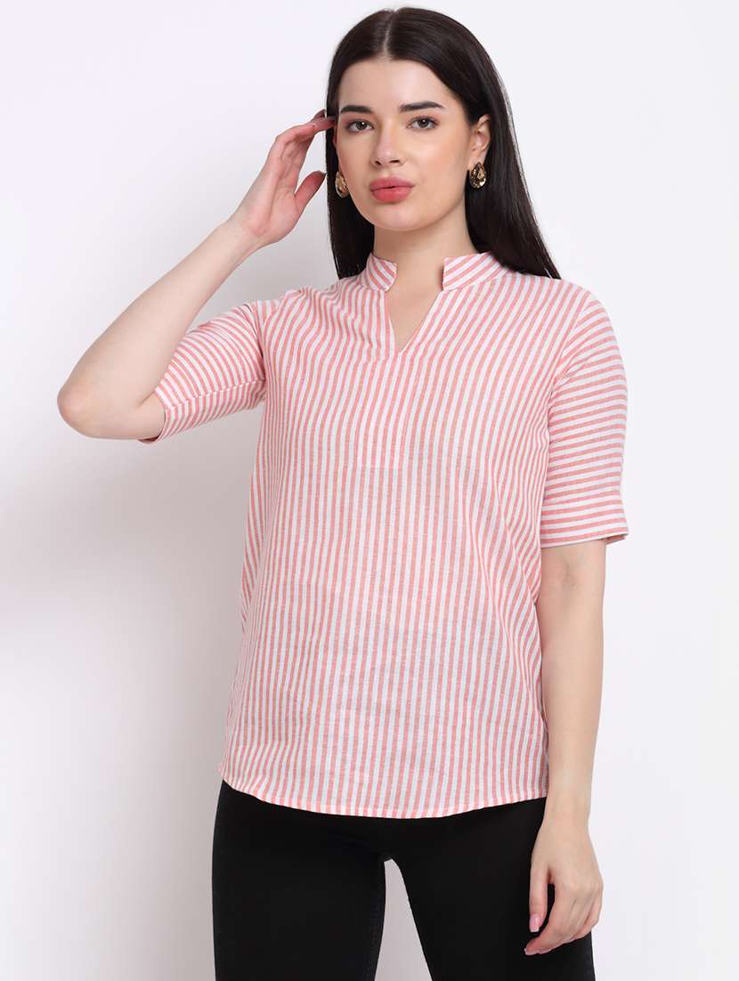 women's straight mandarin neck top