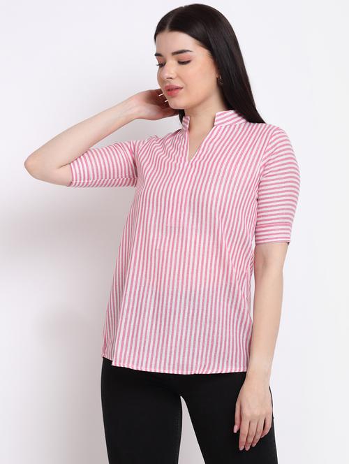 women's straight mandarin neck top - 18214119 - Standard Image - 0