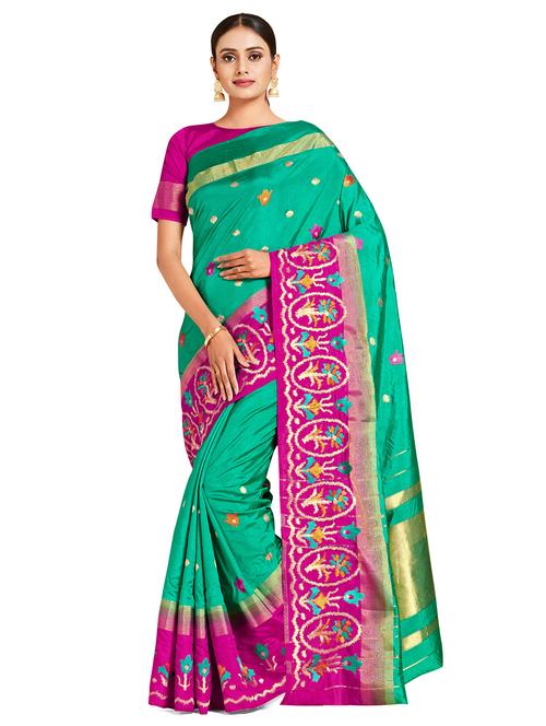 green art silk kanjivaram saree with blouse - 18214393 -  Standard Image - 0