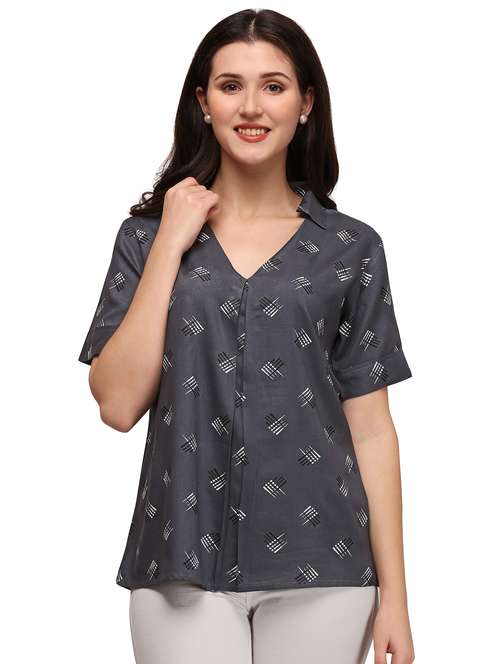 women's straight collared top - 18215614 - Standard Image - 0