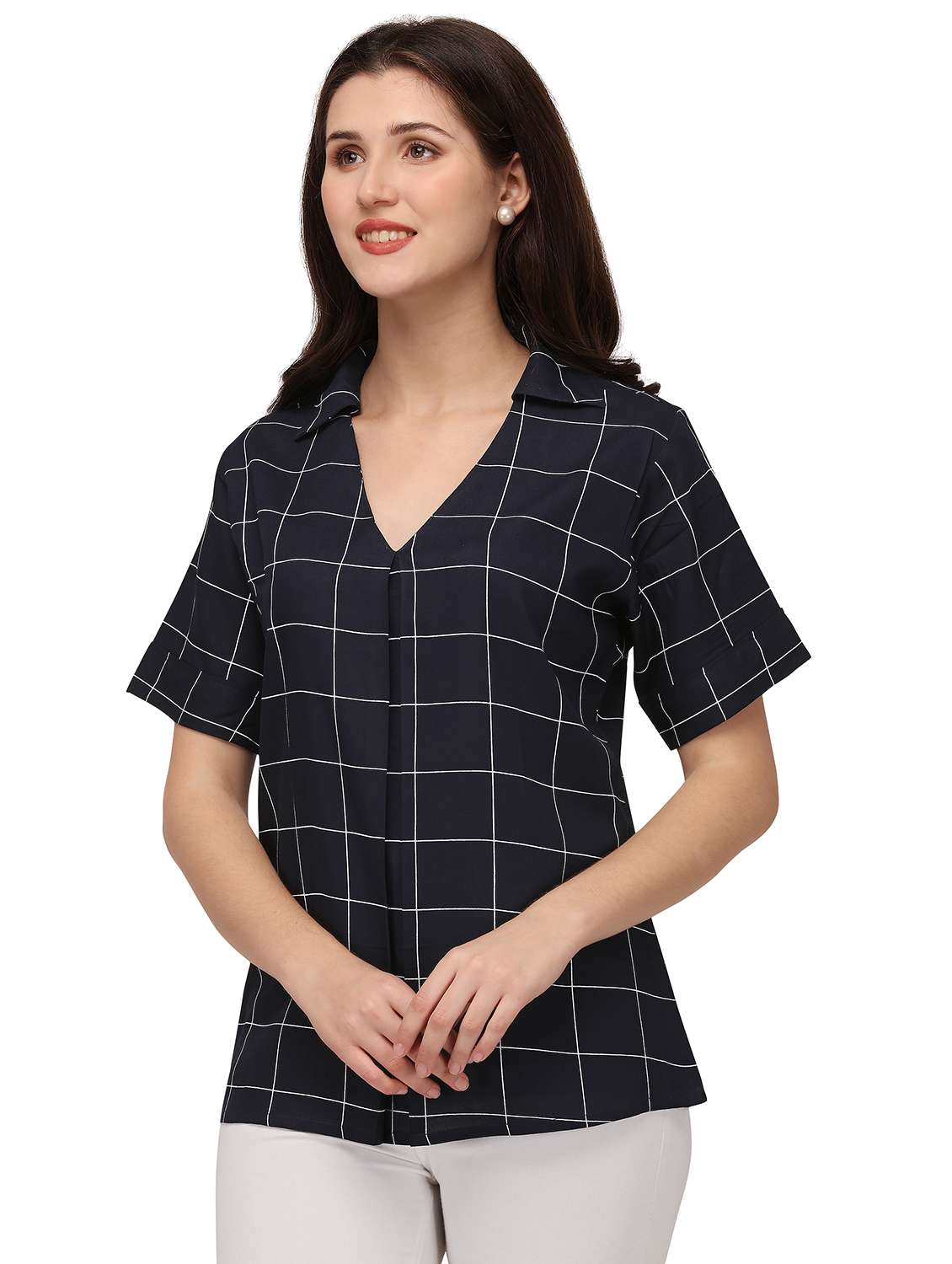 women's straight collared top - 18215617 - Standard Image - 1