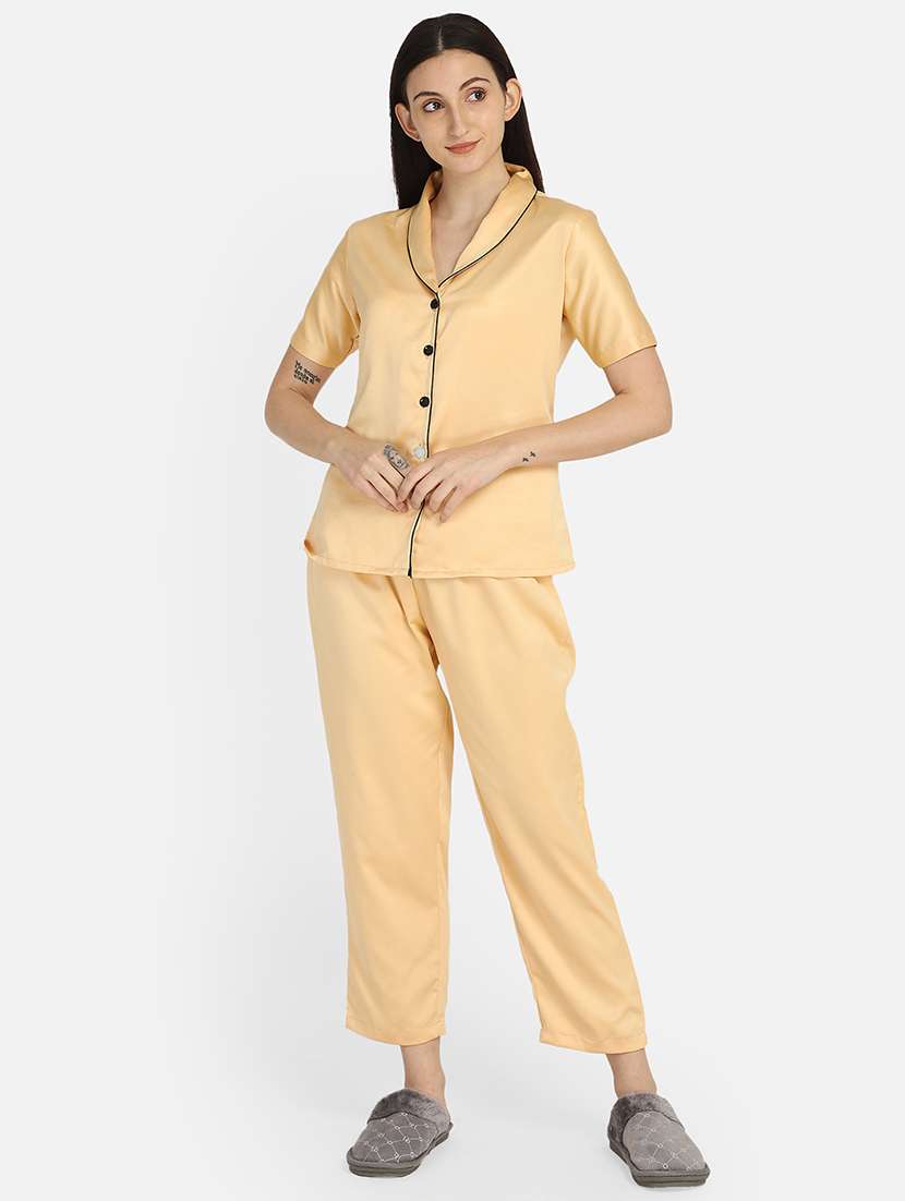 v-neck solid nightwear pajama set