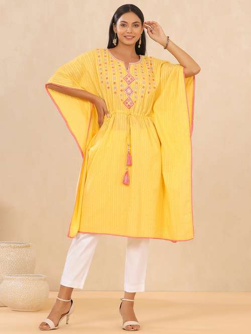 yellow embroidered tunics kaftan - 18215756 -  Standard Image - 0