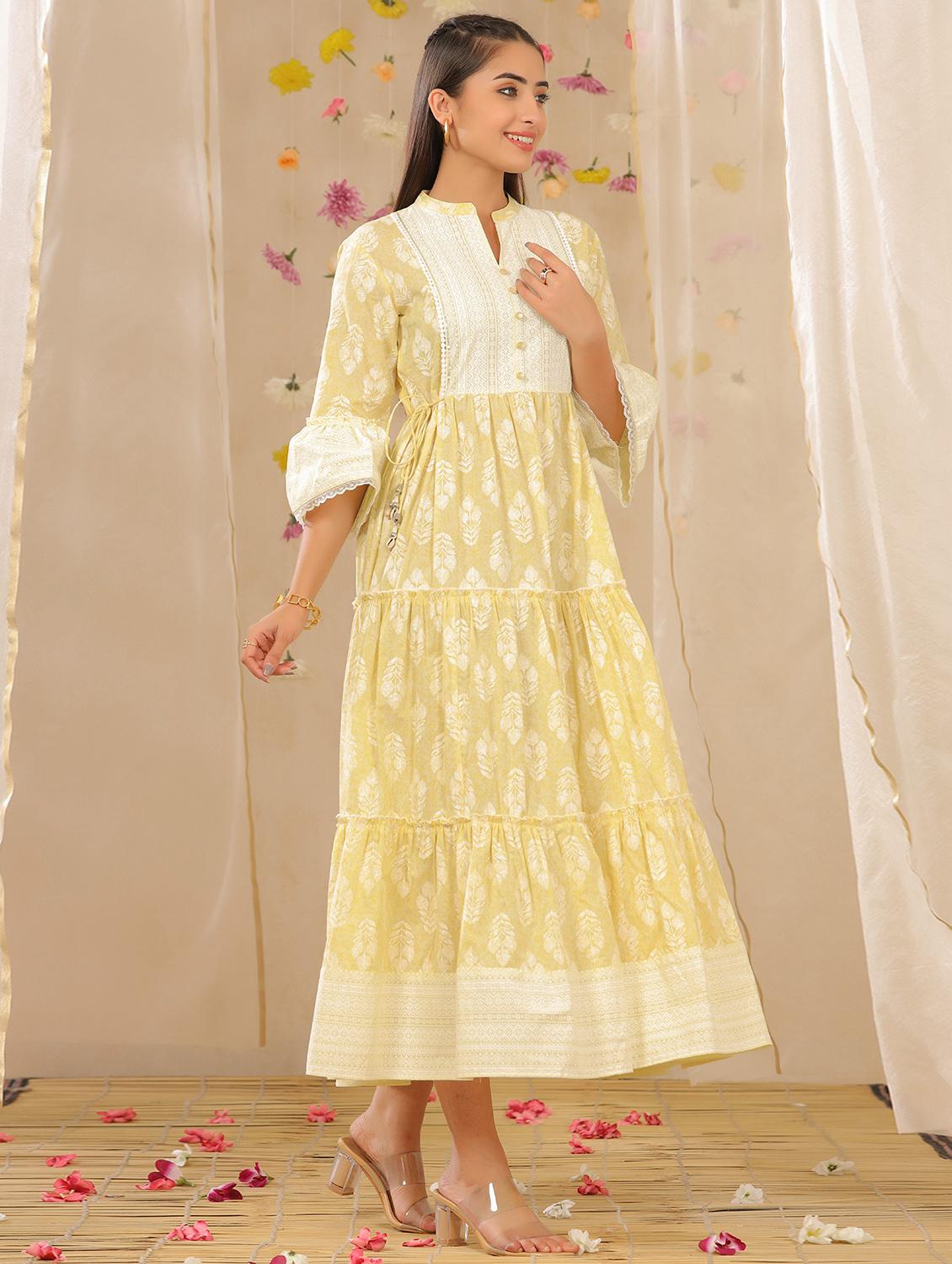 pink cotton tiered ethnic dress - 18215771 -  Standard Image - 1