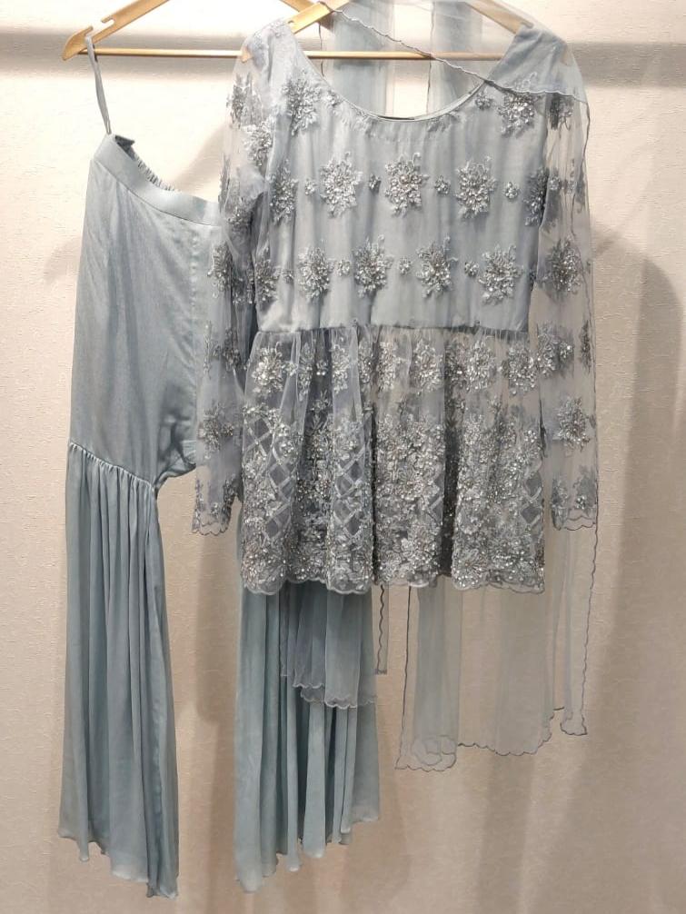 embroidered peplum kurta with sharara  - 18216286 -  Standard Image - 1
