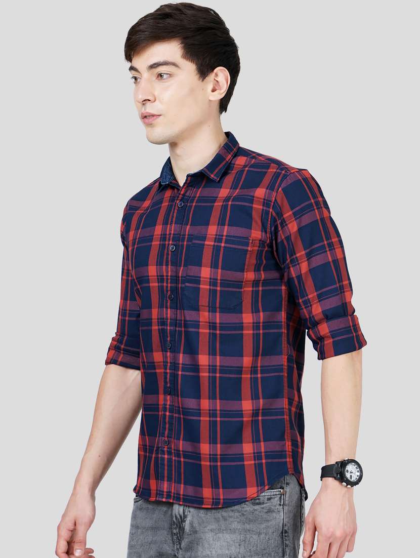 navy-blue checkered casual shirt - 18216319 -  Standard Image - 1