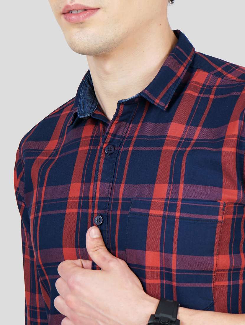 navy-blue checkered casual shirt - 18216319 -  Standard Image - 4