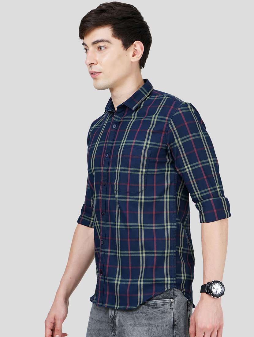 navy-blue checkered casual shirt - 18216320 -  Standard Image - 1