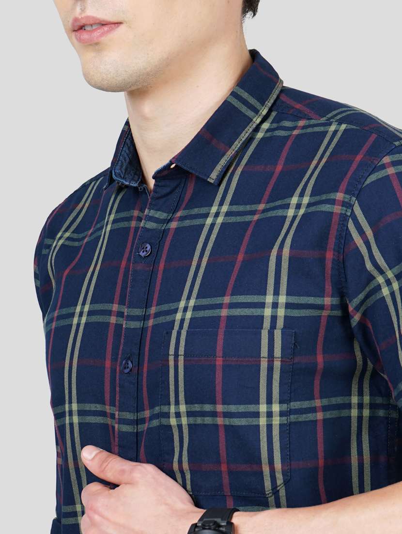 navy-blue checkered casual shirt - 18216320 -  Standard Image - 4