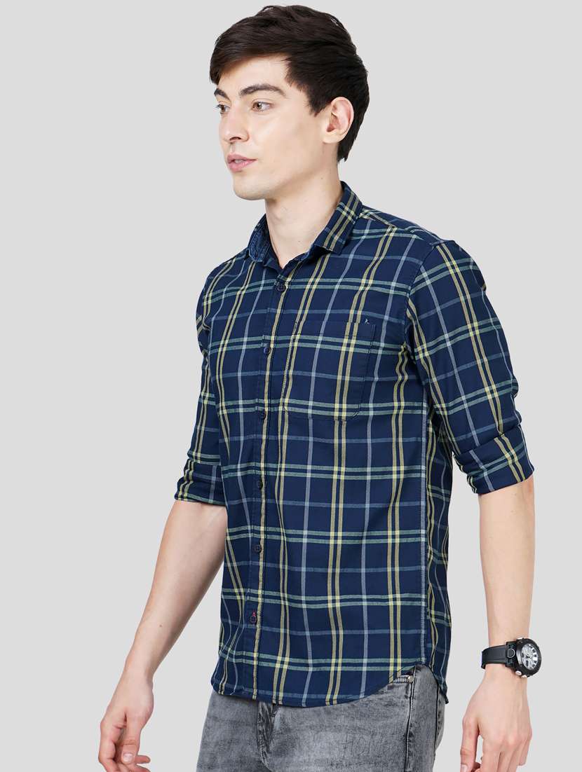 navy-blue checkered casual shirt - 18216321 -  Standard Image - 1