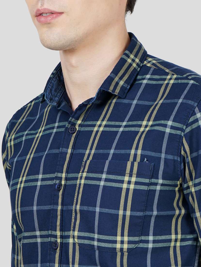 navy-blue checkered casual shirt - 18216321 -  Standard Image - 4