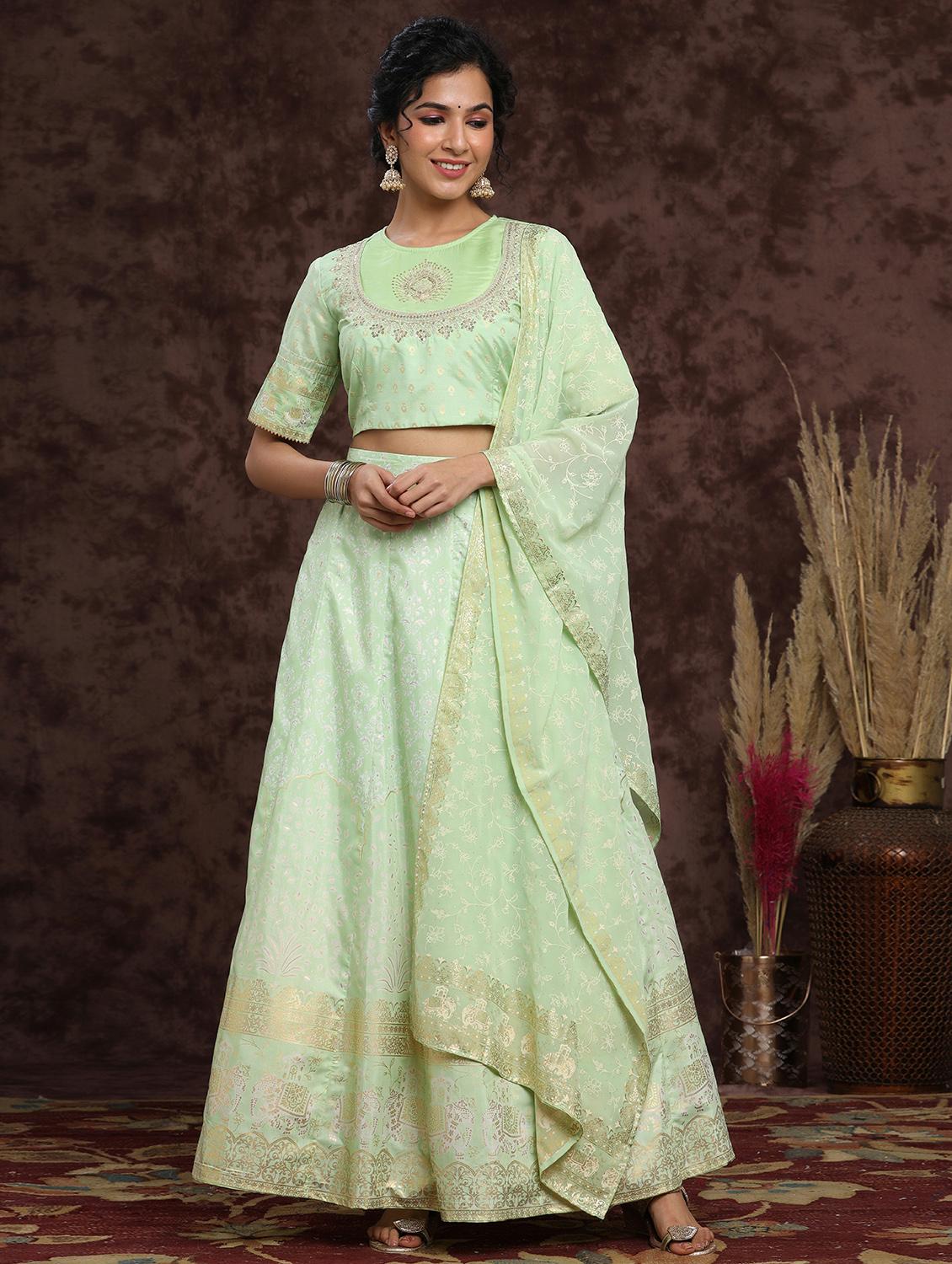 green flared lehenga - 18217132 - Zoom Image - 0