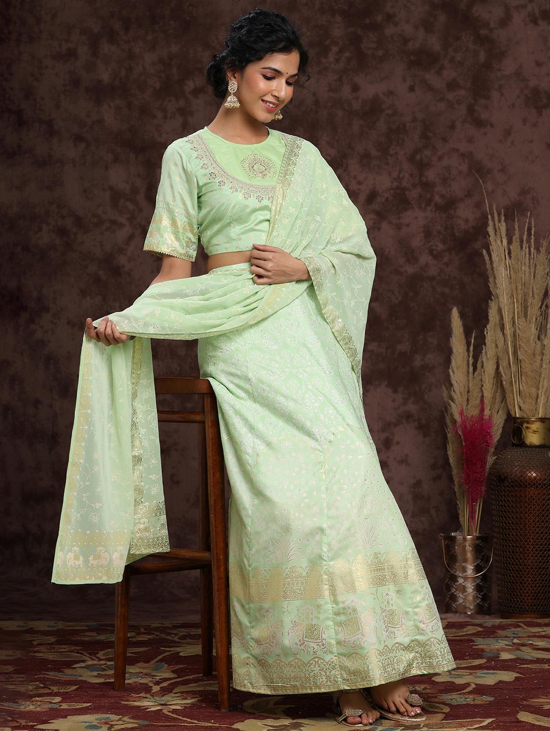 green flared lehenga - 18217132 - Standard Image - 1