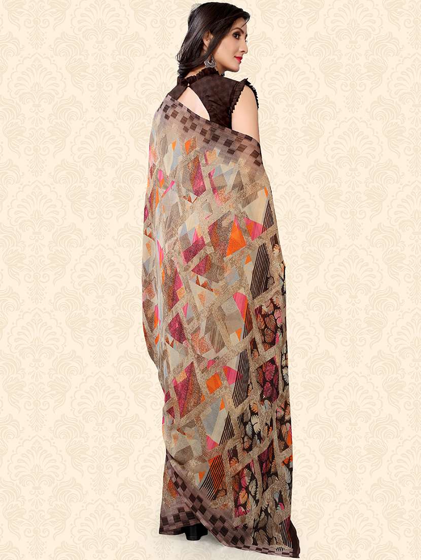 abstract printed saree with blouse - 18217203 - Standard Image - 1