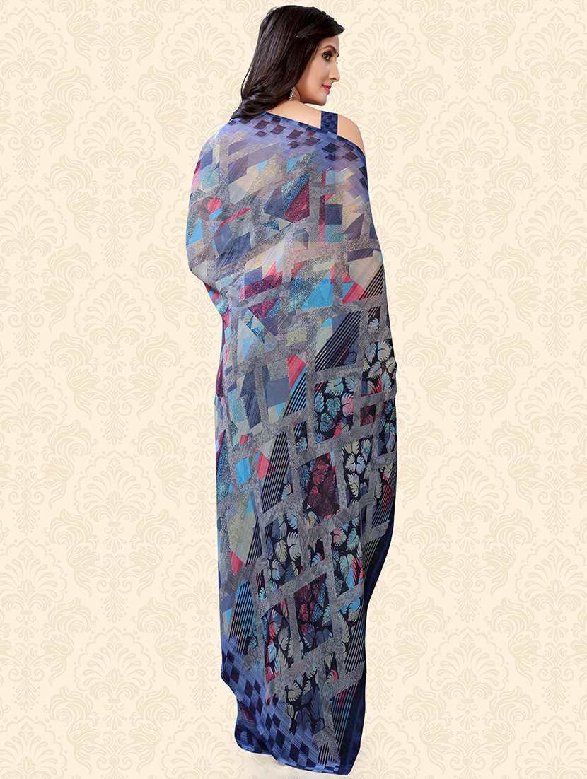 abstract printed saree with blouse - 18217205 - Standard Image - 1