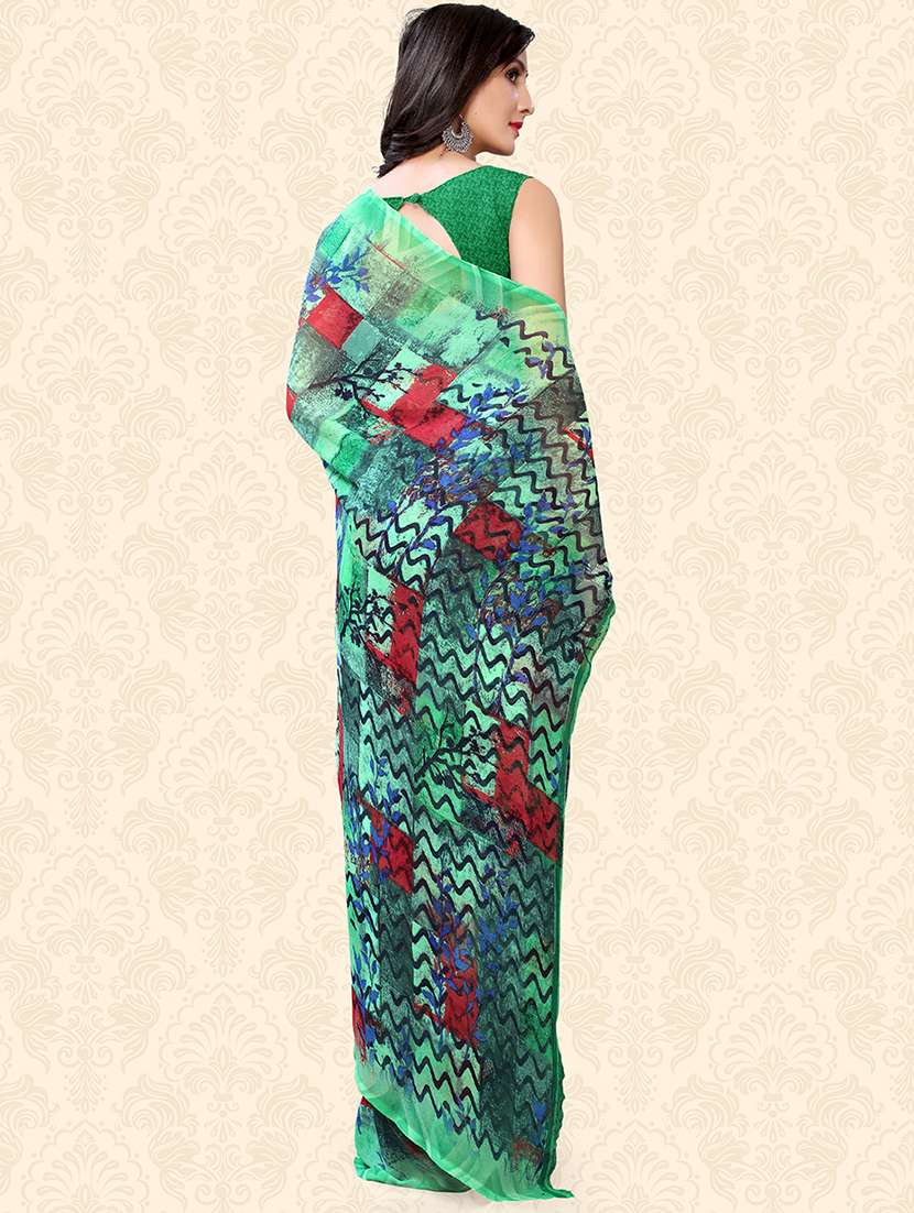 women's abstract turquoise colored saree with blouse - 18217223 -  Standard Image - 1