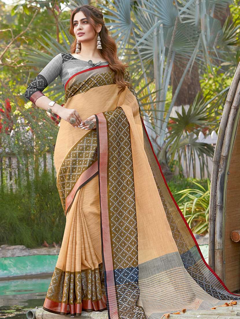 golden zari work woven saree with blouse