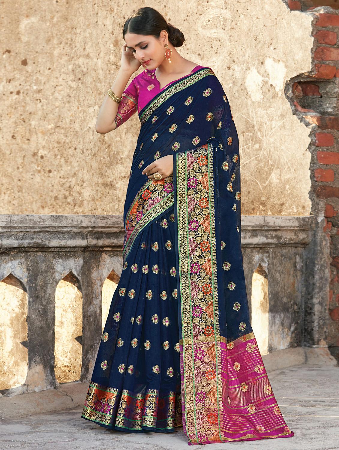 golden zari work woven saree