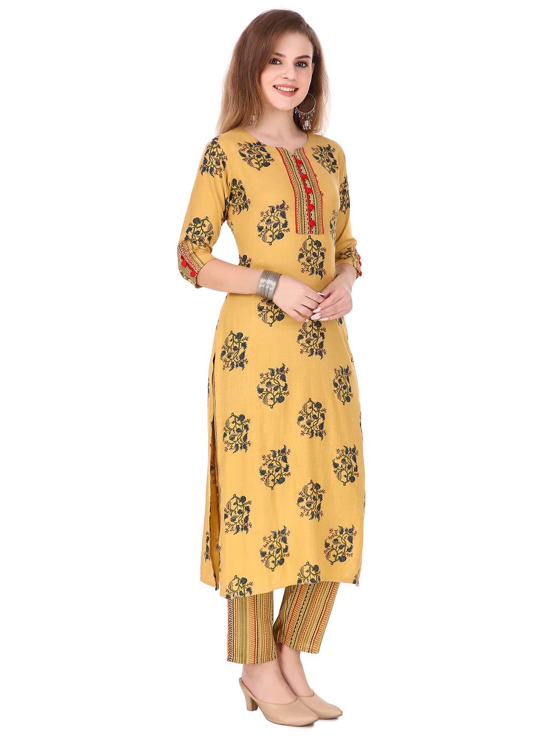 yellow rayon kurta pant  set - 18217479 -  Standard Image - 1