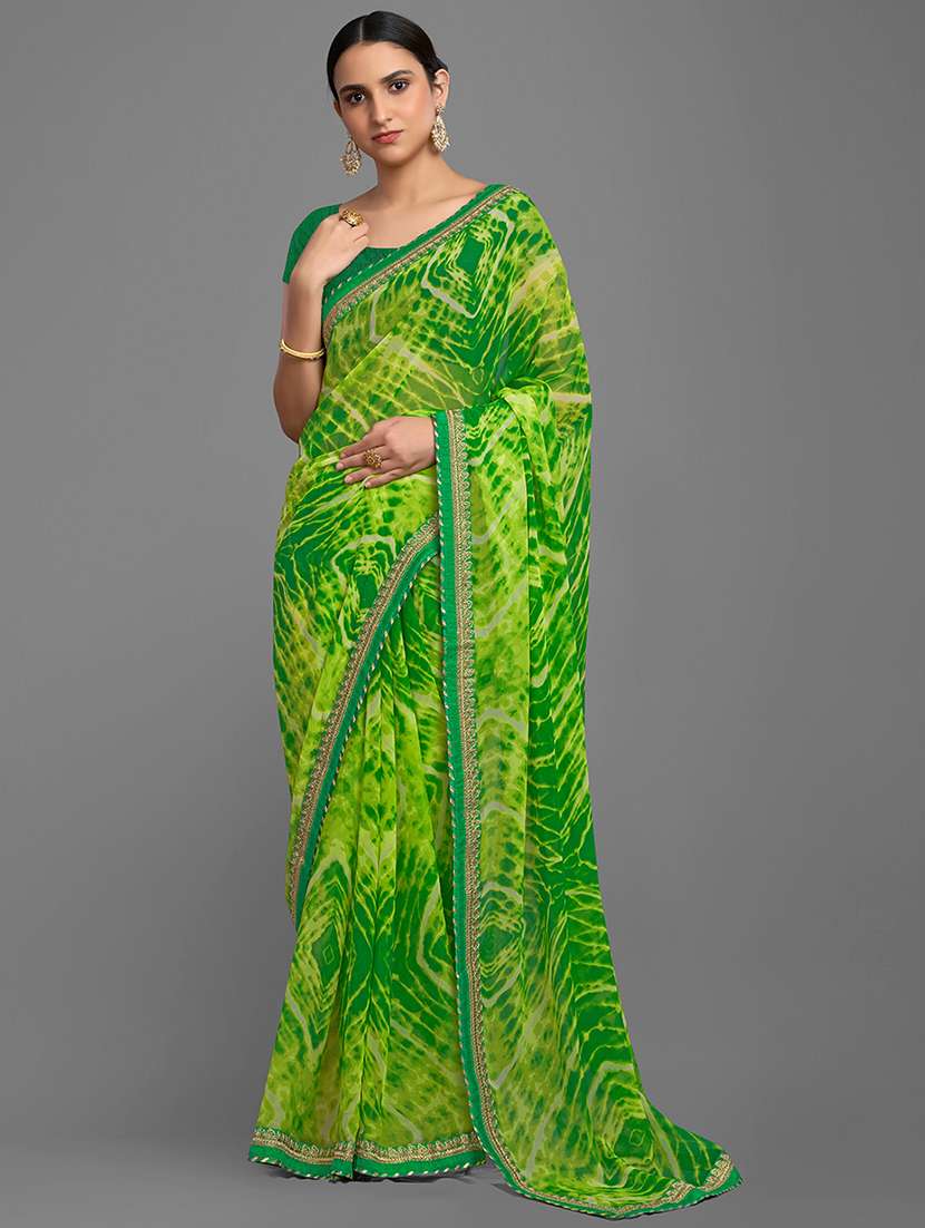 women's bandhani green colored saree