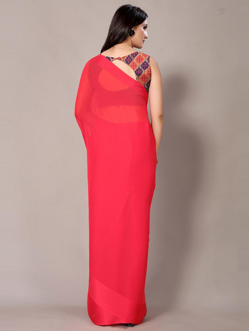 orange chiffon printed saree with blouse - 18217711 - Standard Image - 1