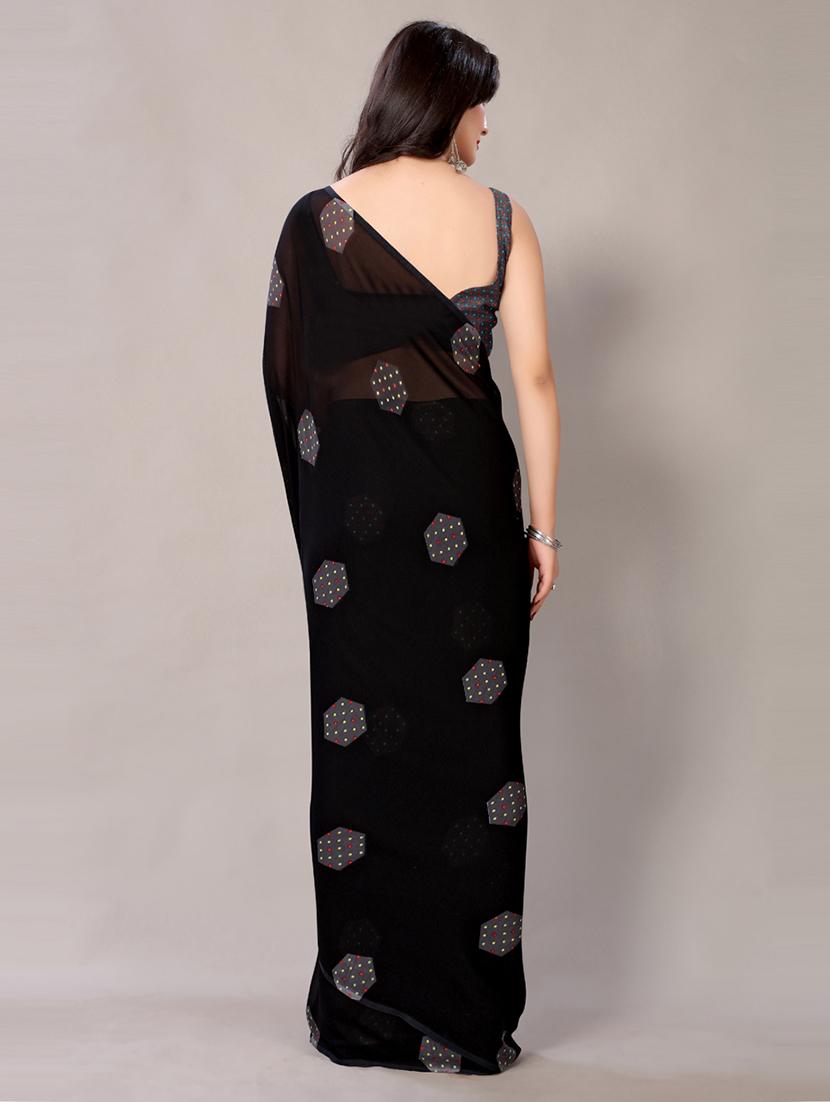 women's printed black colored saree with blouse - 18217745 - Standard Image - 1