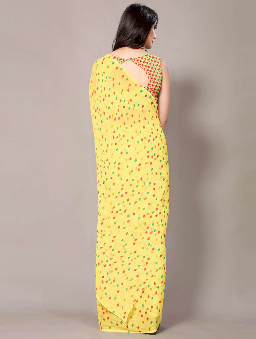 yellow georgette printed saree with blouse - 18217753 - Standard Image - 1