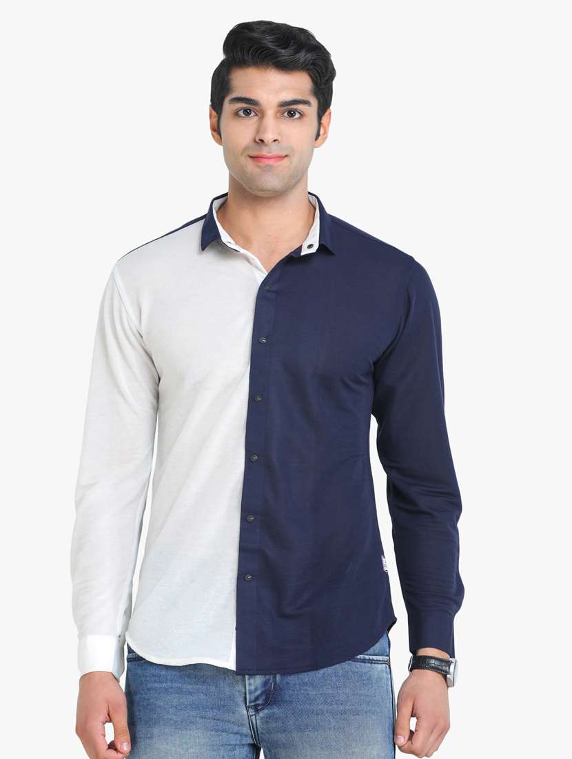 navy-blue color-blocked casual shirt