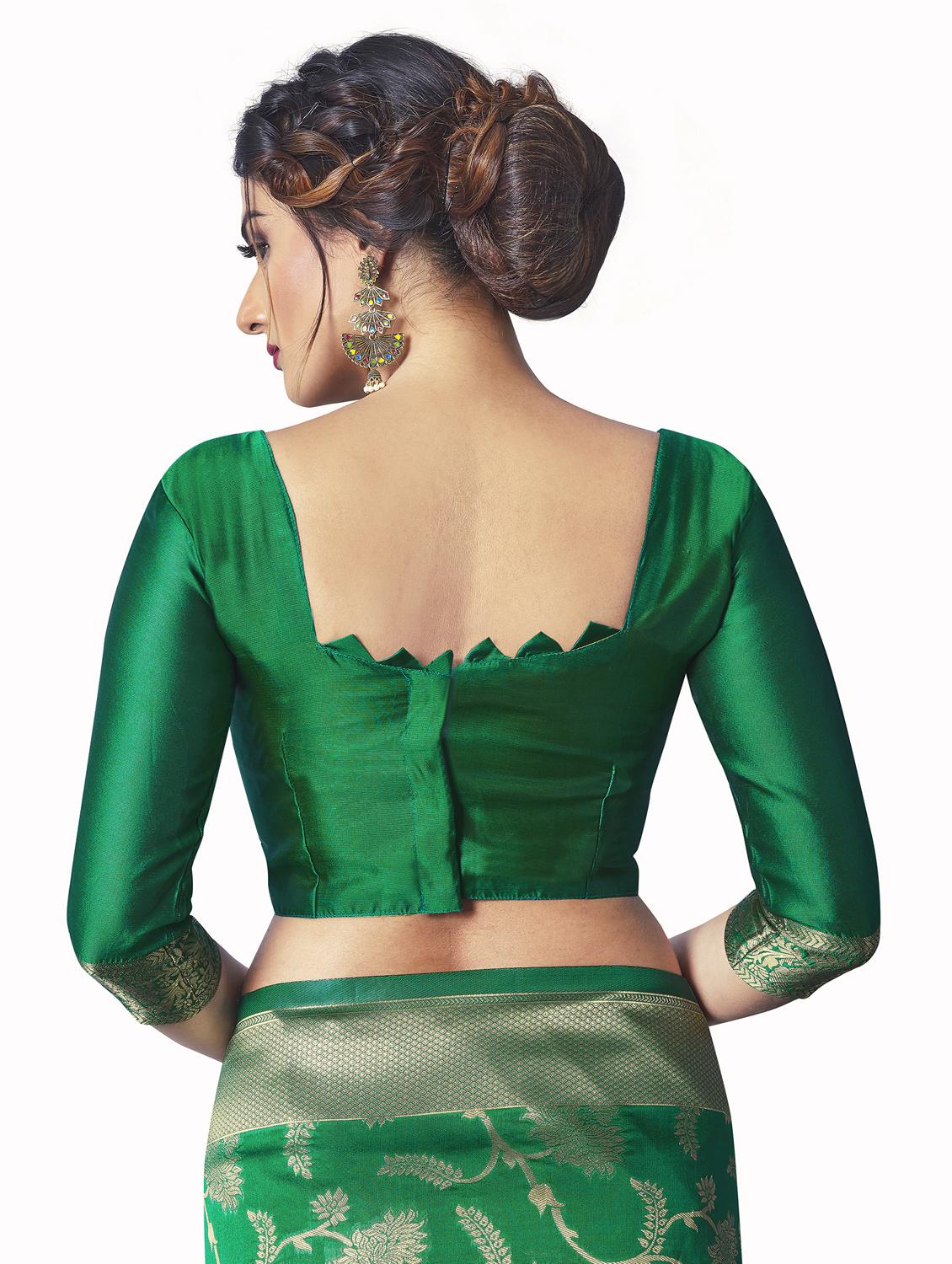 green silk blend banarasi saree with blouse - 18218768 - Standard Image - 6
