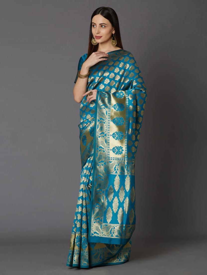 green silk blend banarasi saree with blouse - 18218773 - Standard Image - 1