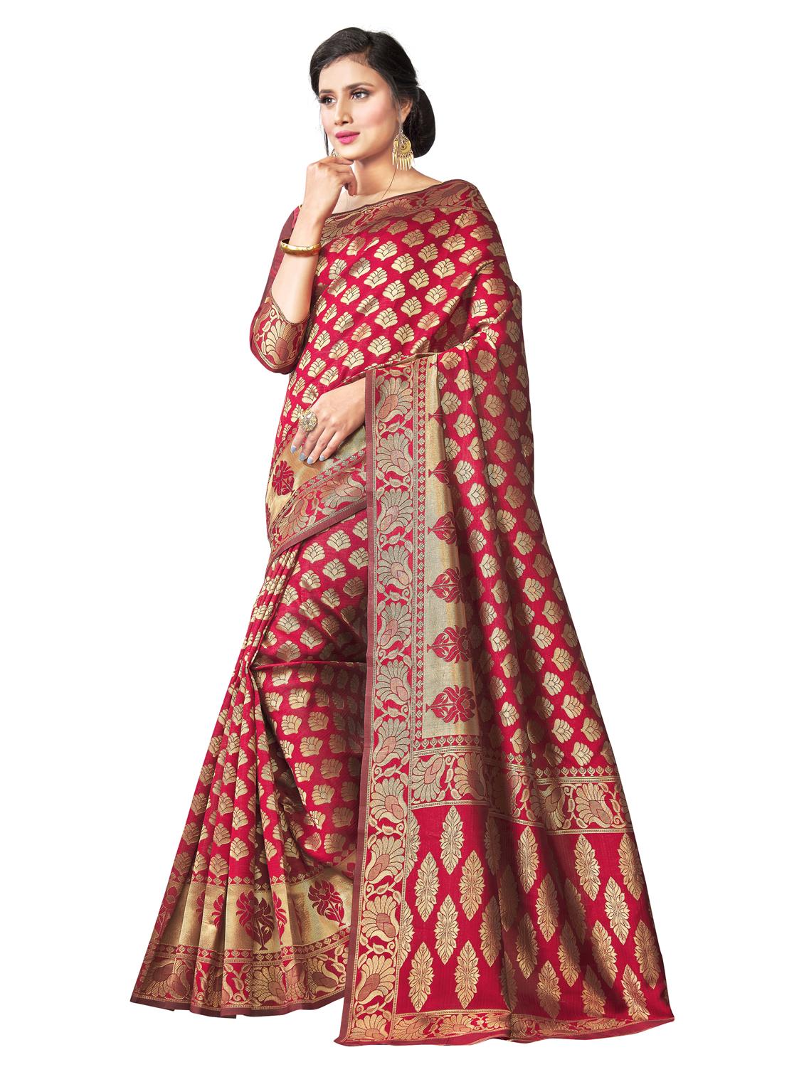 maroon silk blend banarasi saree with blouse - 18218777 - Standard Image - 1