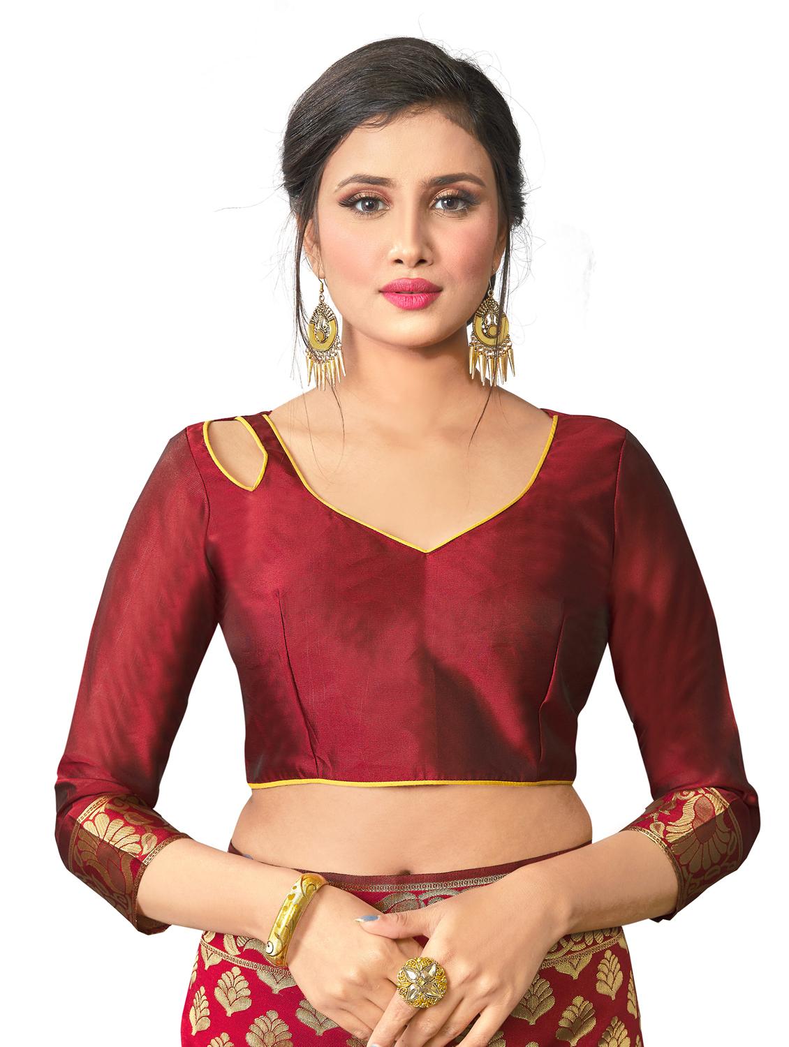 maroon silk blend banarasi saree with blouse - 18218777 - Standard Image - 4