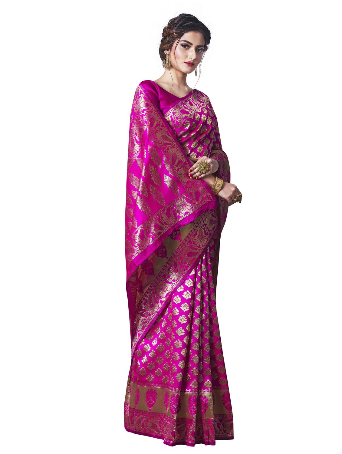 magenta silk blend banarasi saree with blouse - 18218778 - Standard Image - 1