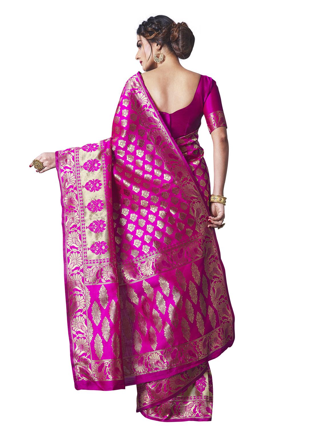magenta silk blend banarasi saree with blouse - 18218778 - Standard Image - 4