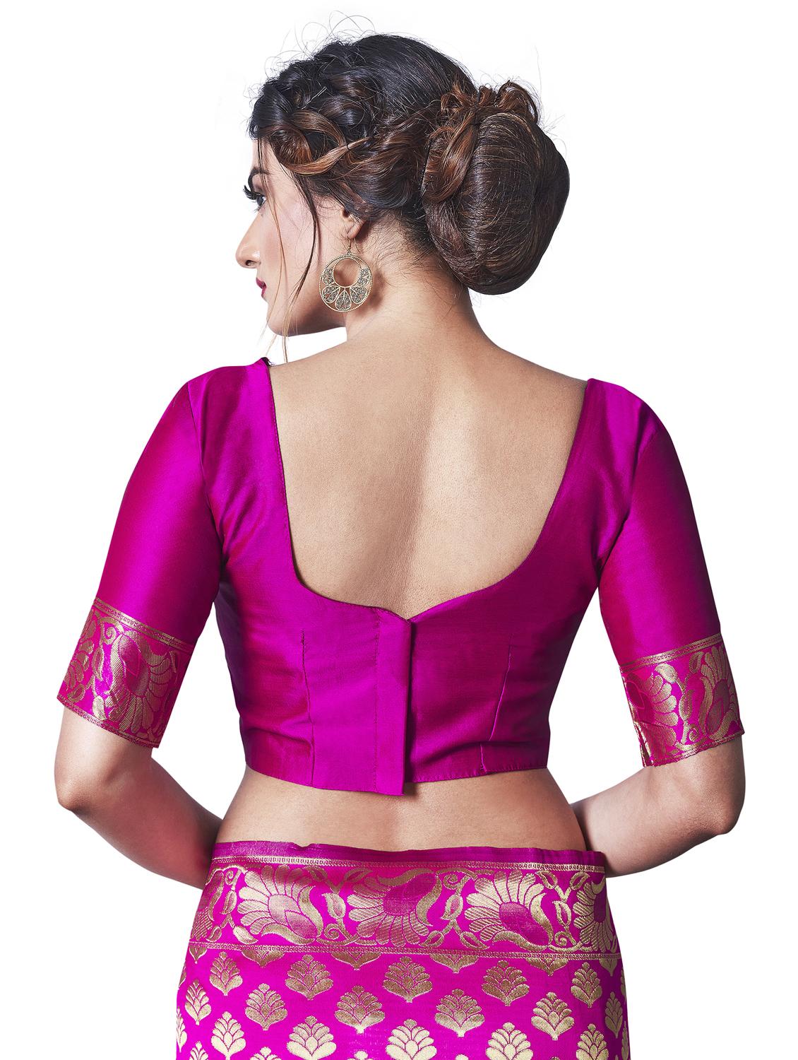 magenta silk blend banarasi saree with blouse - 18218778 - Standard Image - 6
