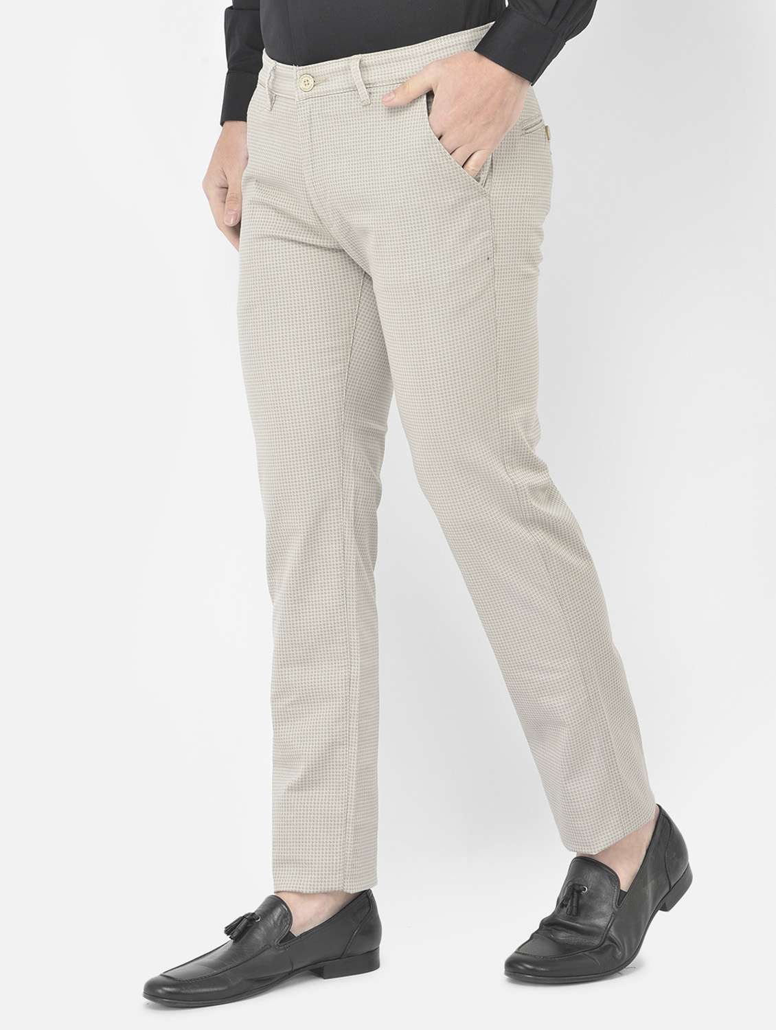 beige textured casual trouser - 18218803 -  Standard Image - 1