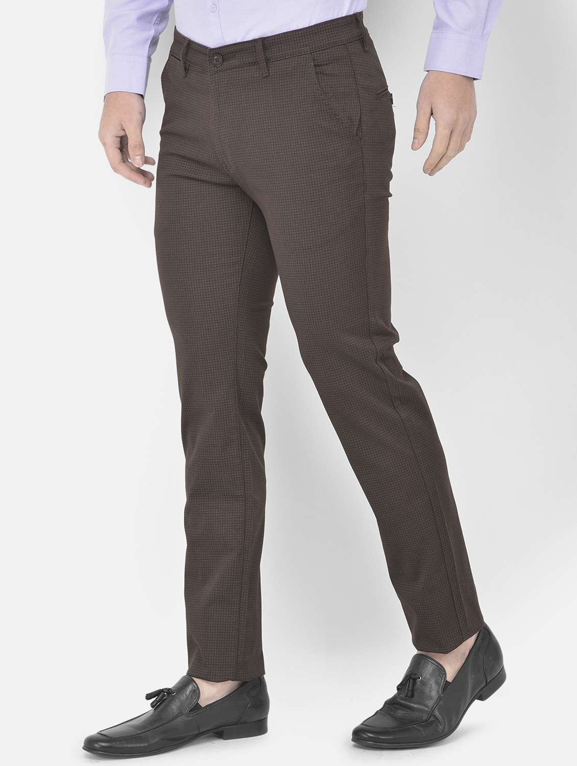brown textured casual trouser - 18218805 -  Standard Image - 1